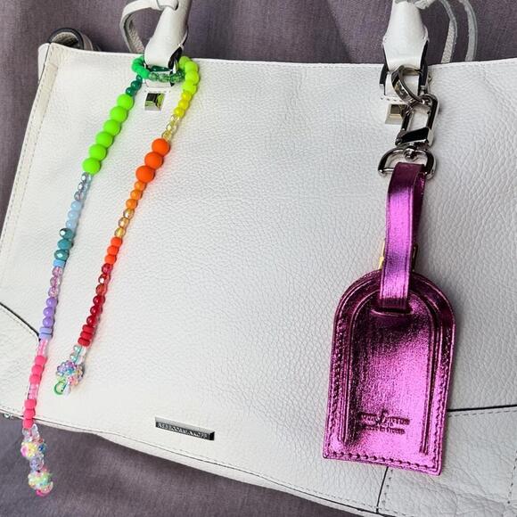 Louis Vuitton Bag Charm Metallic Pink Lasso Wrap Luggage Name Tag Rainbow Barbie